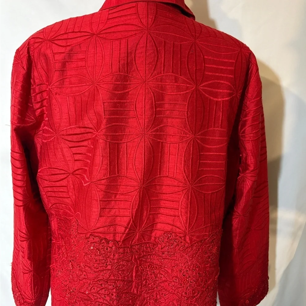 Anage 100% Silk Beaded Embroidered Jacket XL Pink Formal Evening Party